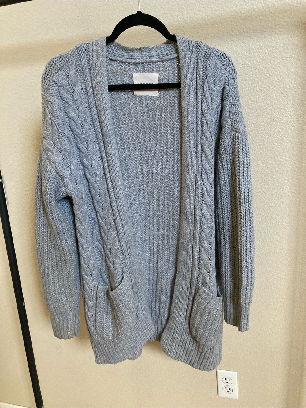 Lucky Brand Light Gray Cable Knit Open Cardigan
